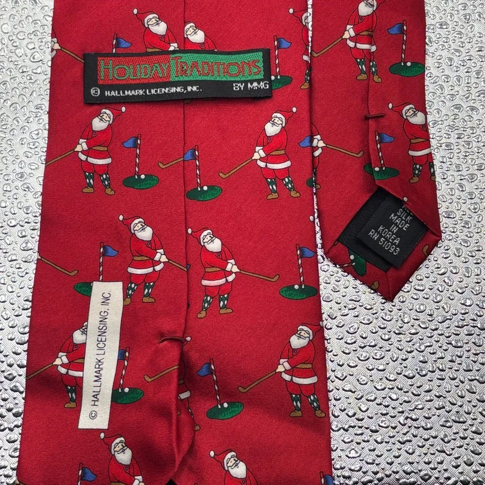 Holiday Traditions Christmas Santa Golfing Red Silk Necktie Hallmark‎ Licensing